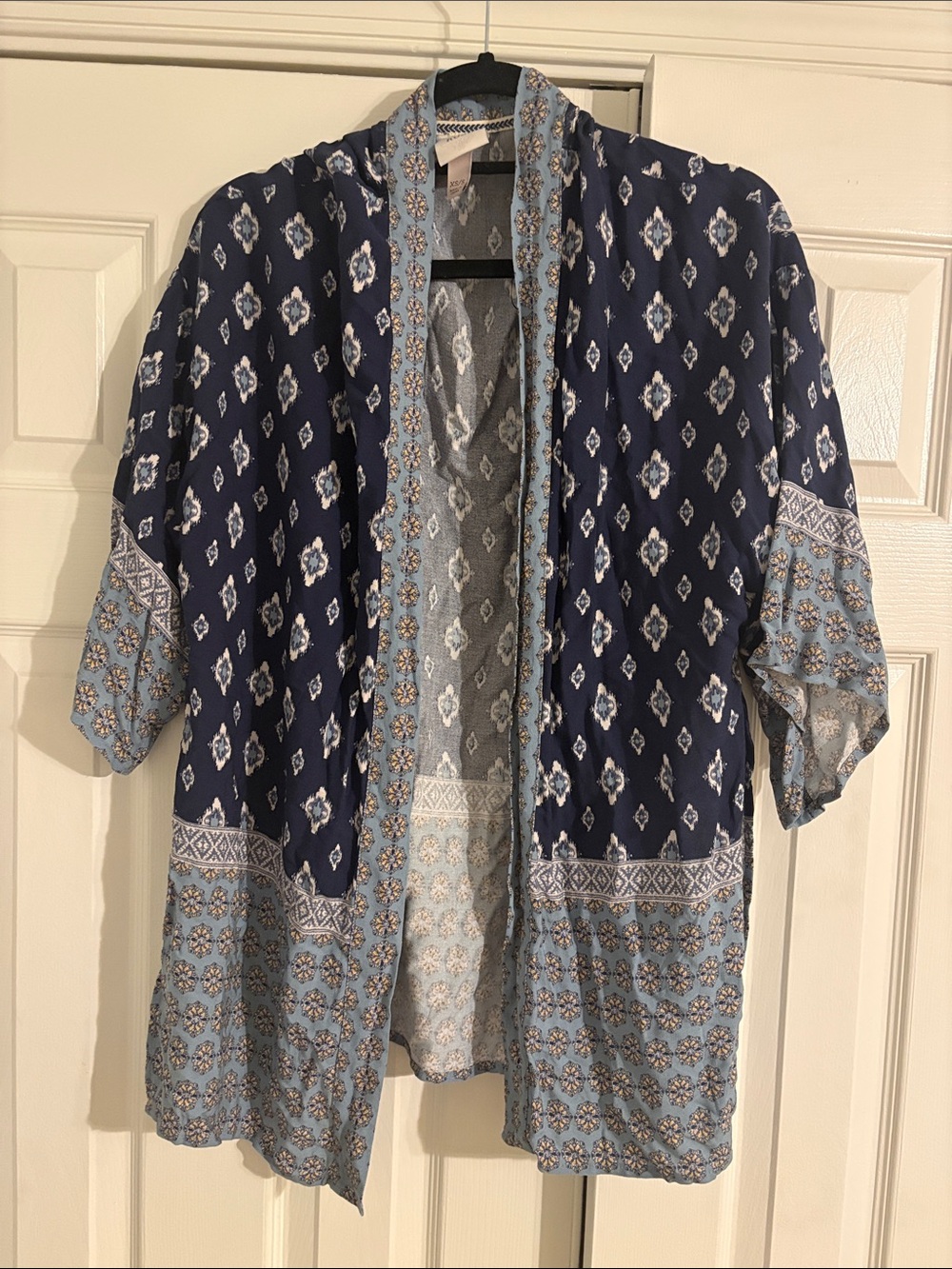 Knox Rose Navy & Light Blue Patterned Kimono Cardigan